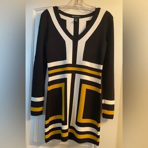 INC International Concepts Black and Yellow V-Neck Dress